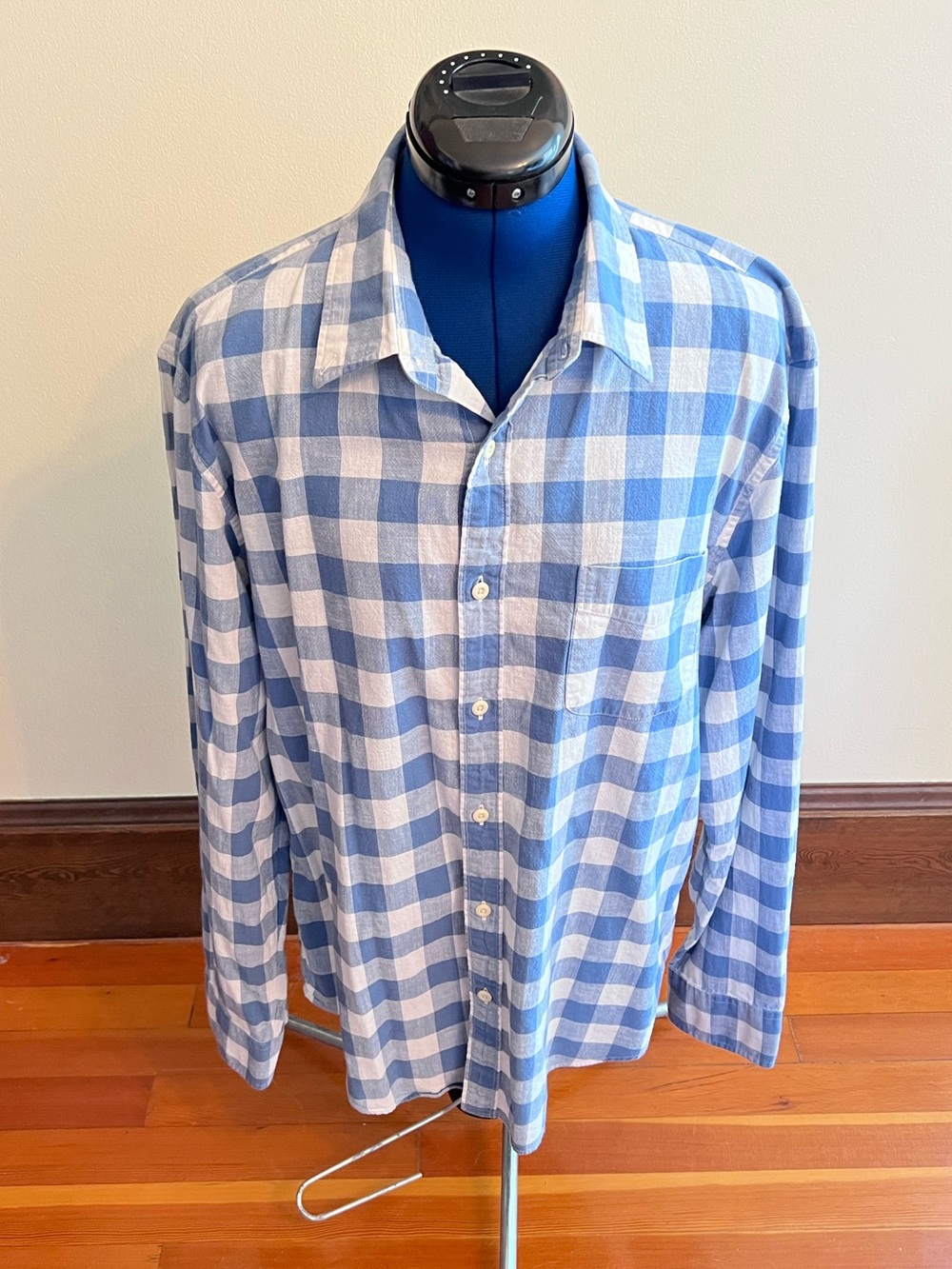 J.Crew Homespun Slim Fit Button Down Shirt Blue Gingham Plaid Men's XL